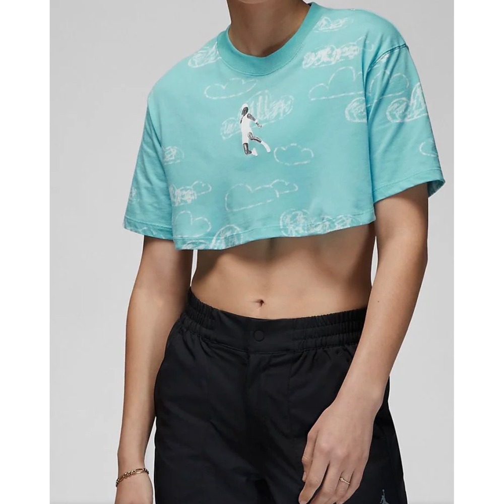 Jordan Artist Series Jacob Rochester Cloud Print Cropped T-Shirt Blue Women L